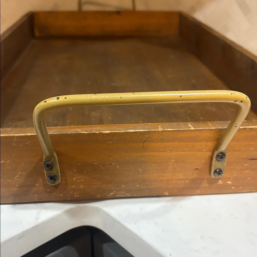 Magnolia Rustic Brown Vanity Tray with Gold Handles